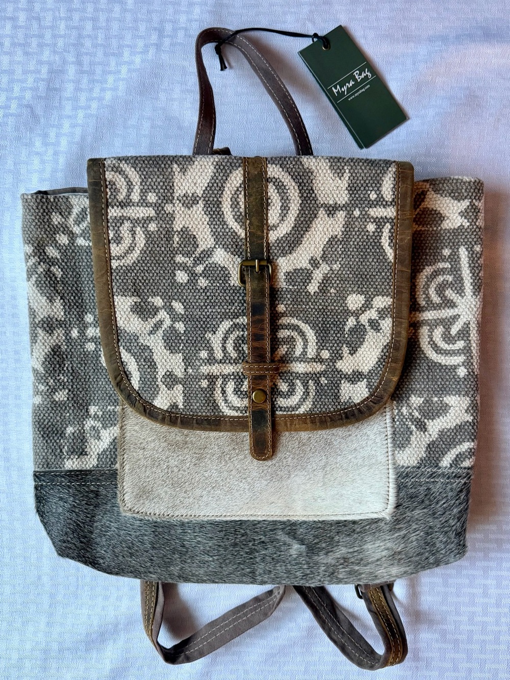 Myra Bag Dreamer Hair-On Cowhide Canvas Leather Western Boho Backpack NWT